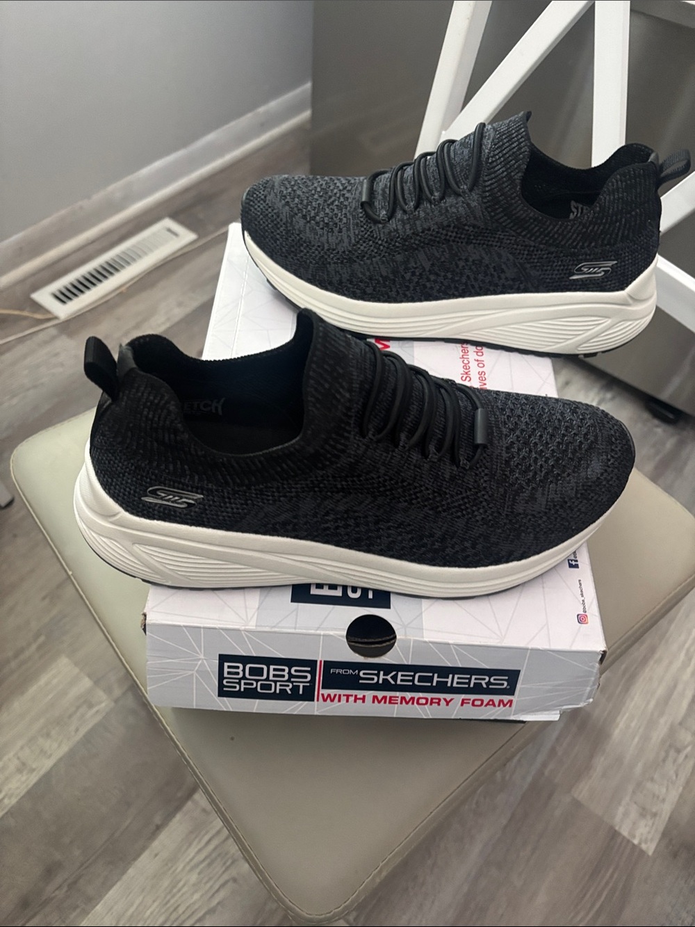 Skechers Men's Dark Gray Knit Slip-On Sneakers with White Sole